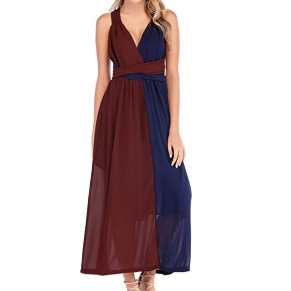 Dresses & Skirts - LAST 1 NWT  Navy/Maroon Wrap Chiffon Maxi Dress
